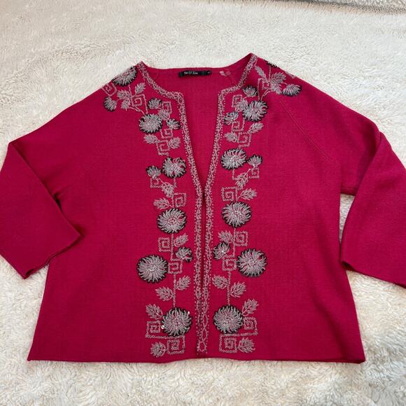 Nic + Zoe Sweaters - NIC+ZOE Women Pink Embellish Cardigan SzL Silk Blend Feminine Chic Glam Grandma